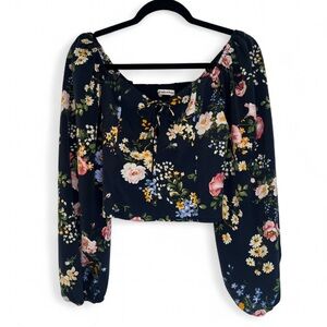 Abercrombie Puff Sleeve Lace Up Sweetheart Blouse Floral Boho Size Small